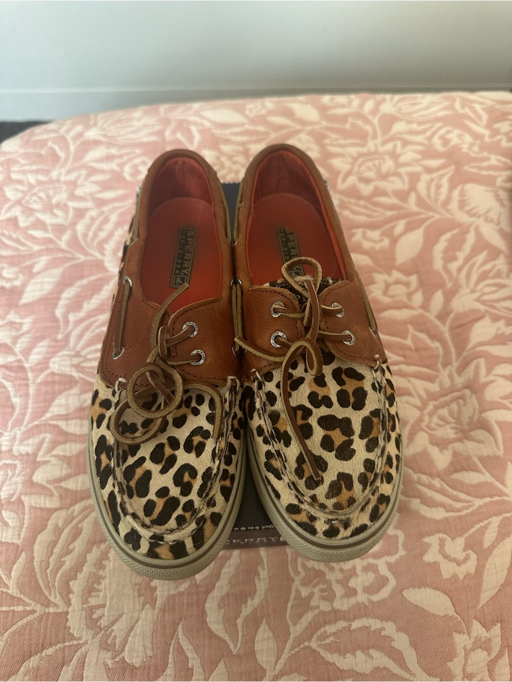 Sperry Brown Leather & Leopard-Print Boat Shoes